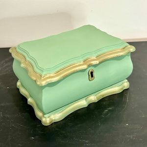 Light Green and Gold Painted Vintage Bombay Brand Jewelry Box